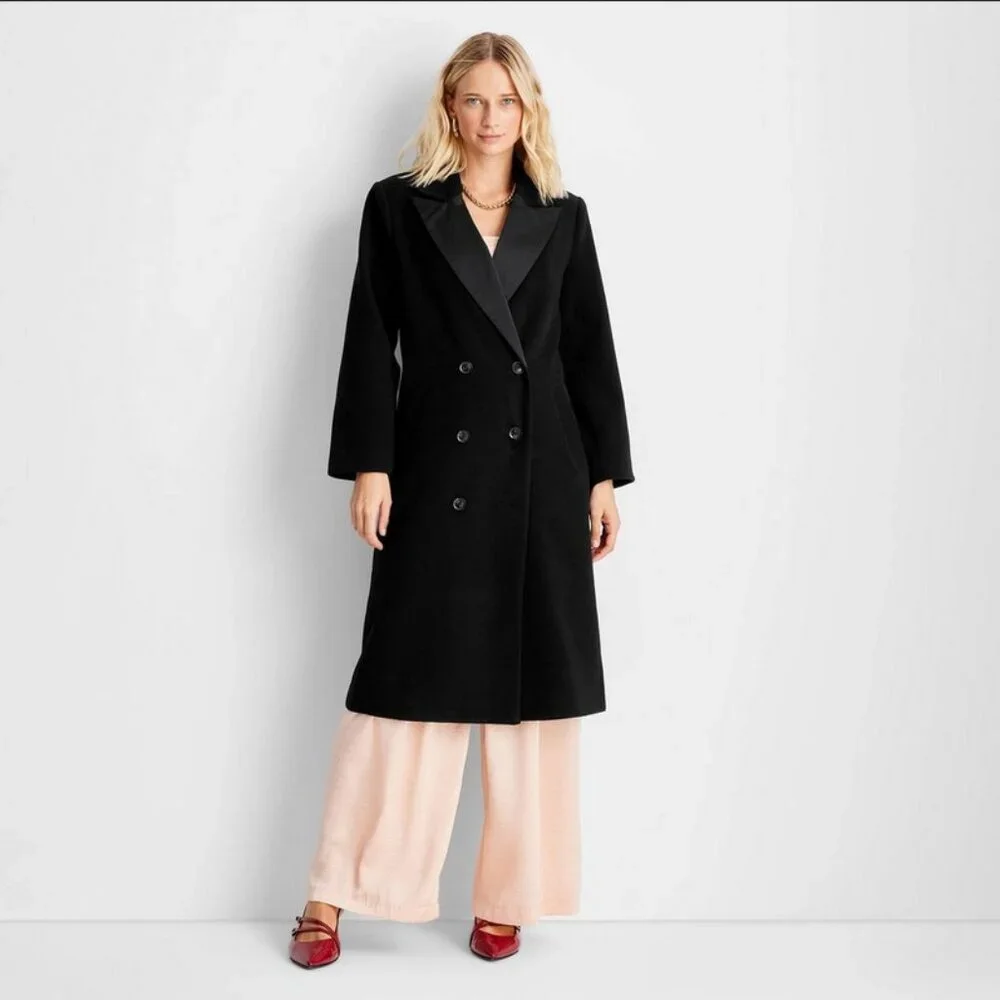 Women's Notched Lapel Double-Breasted Coat - Future Collective Black XXL - Picture 10 of 10